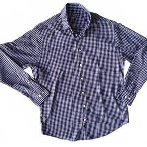 Peter Millar Summer Comfort Shirt‎ Men's L Large Gingham Check Button-up Navy